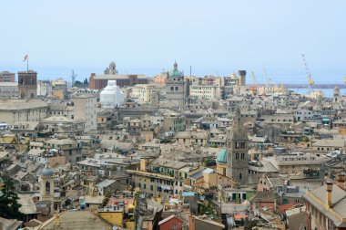 Panoramik Cenova şehir Spianata Castelletto Belvedere Montaldo, Genoa, İtalya 