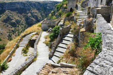 Taş merdiven Matera eski şehir Unesco Dünya Mirası ve Avrupa Kültür Başkenti 2019 havadan görünümü