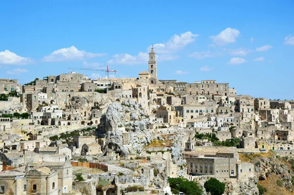 Csodálatos kilátás nyílik a tipikus kövek Matera (Sassi di Matera) Unesco Világörökség és európai főváros kultúra 2019, Matera, Basilicata, Olaszország — Stock Fotó