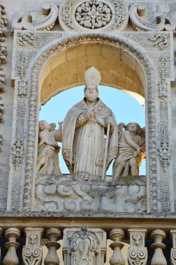 Ayrıntı Sant'Oronzo heykel Lecce Katedrali, Apulia, İtalya