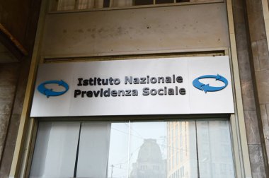 MILAN, ITALY - SEPTEMBER 7, 2017:Facade of italian INPS office, INPS also known as Istituto Nazionale della Previdenza Sociale meaning National Institute of Social Security. clipart