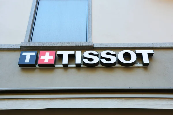Lugano Szwajcaria Listopada 2017 Tissot Logo Tissot Jest Luksusem Szwajcarskiego — Zdjęcie stockowe