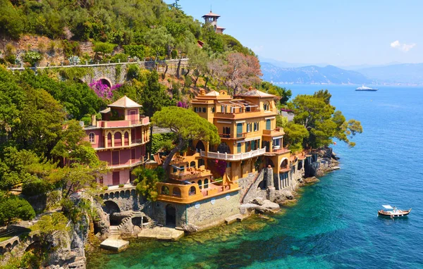 Όμορφα Πολυτελή Σπίτια Θέα Στον Κόλπο Του Πορτοφίνο Ιταλία — Φωτογραφία Αρχείου