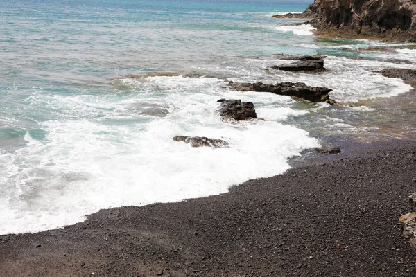 Praia Areia Vulcânica Preta Lanzarote Ilhas Canárias — Fotografia de Stock