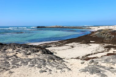 Fuerteventura, Kanarya Adaları 'ndaki El Cotillo inanılmaz vahşi plajı