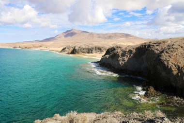 Costa del Rubicon 'un güzel manzarası, Lanzarote, Kanarya Adaları