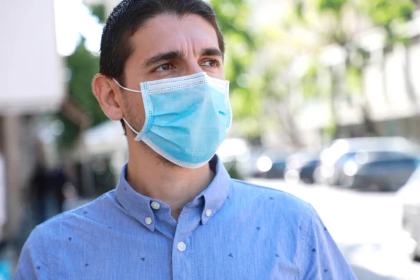 Covid Pandemic Coronavirus Man City Street Wearing Surgery Mask Face — 스톡 사진
