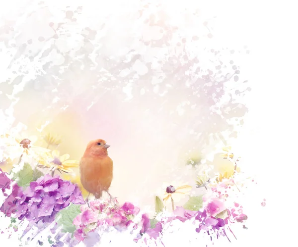 Yellow Bird with flowers — Stock Photo, Image