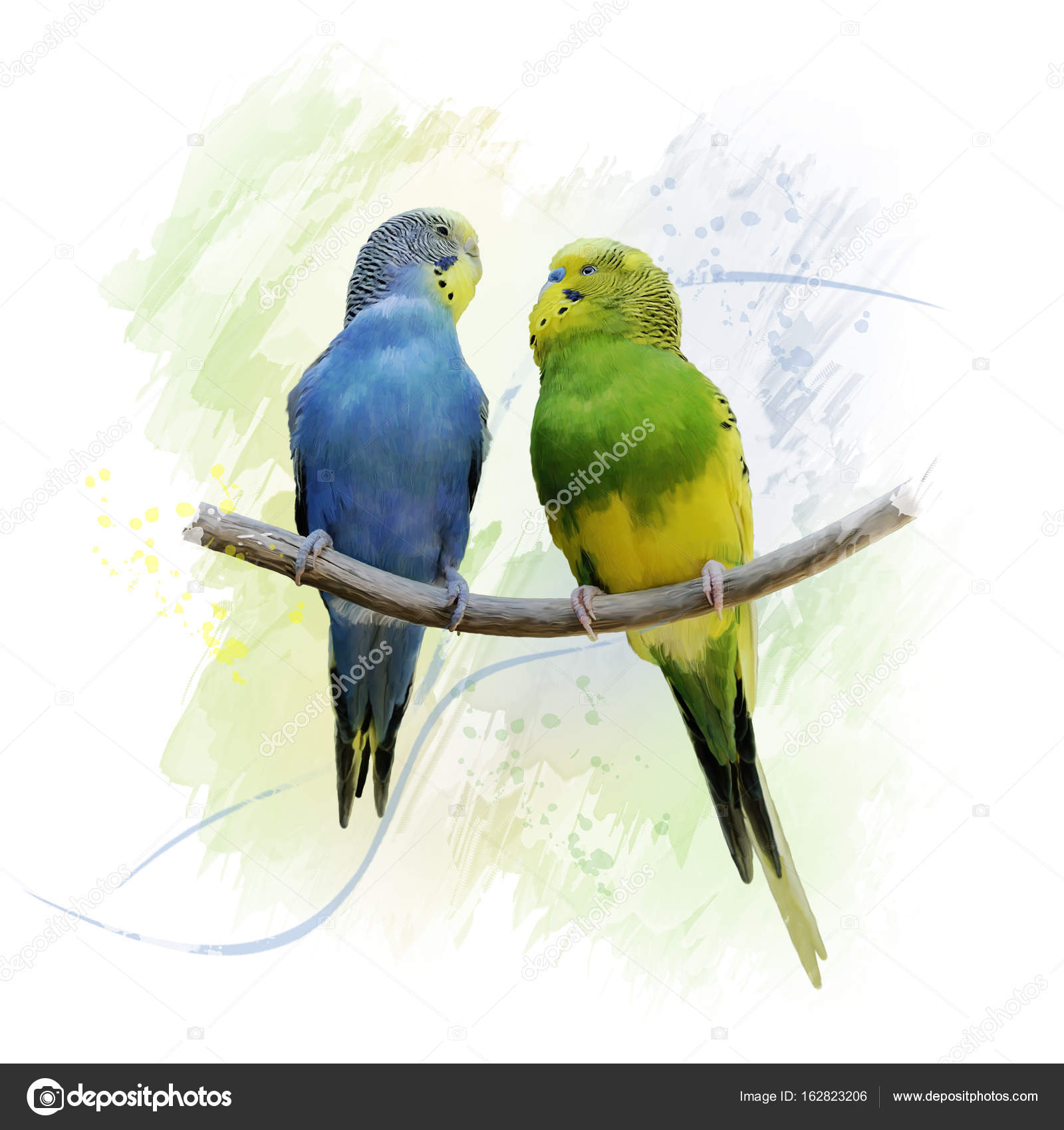 516様専用日本画 『きみのなる樹』セキセイインコ 岩絵具 風景