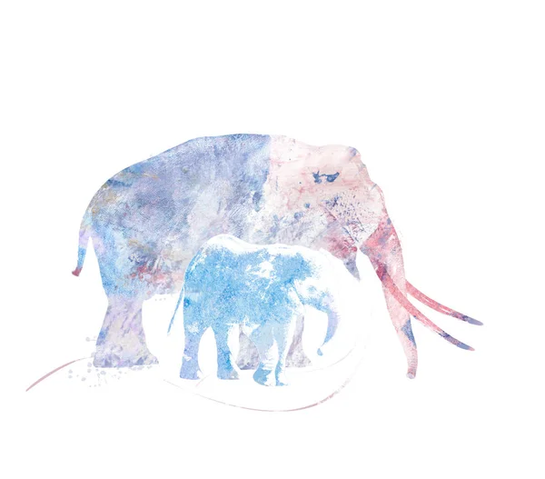 Twee olifanten aquarel — Stockfoto