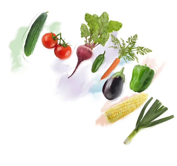 Fresh Vegetables watercolor — Stock Photo, Image