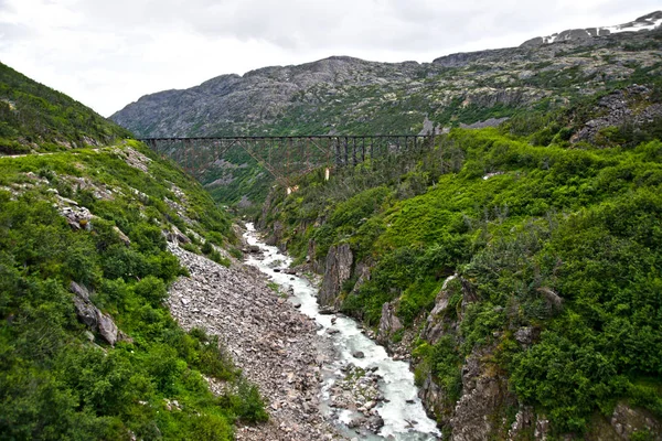 Ponte velha em White Pass e Yukon Route Railway passeio de trem — Fotografia de Stock