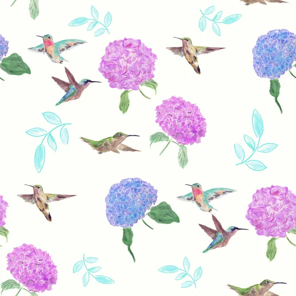 Wzór z kwiatów i kolibry — Zdjęcie stockowe