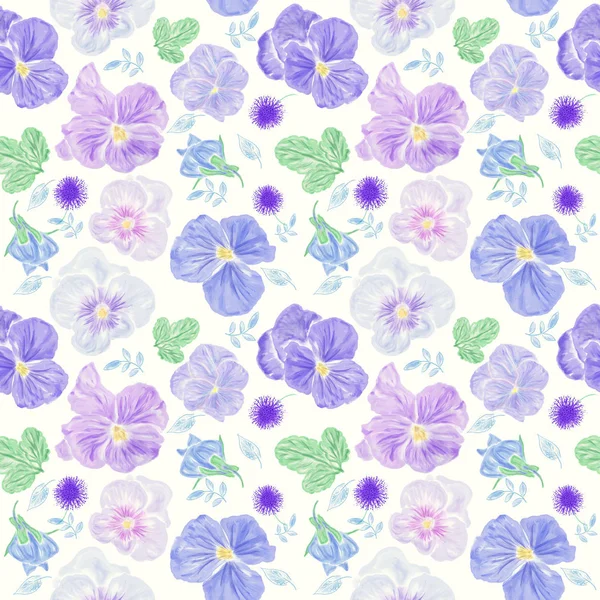 Seamless floral pattern with blue  viola flowers — Stock Photo, Image