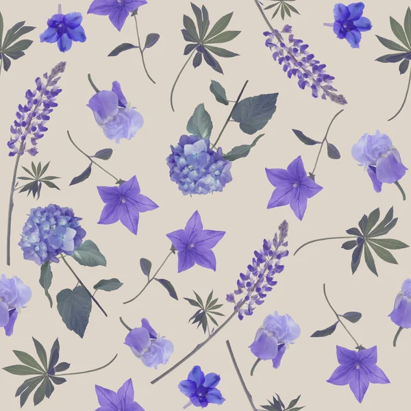 Απρόσκοπτη μοτίβο των μπλε λουλουδιών — Φωτογραφία Αρχείου