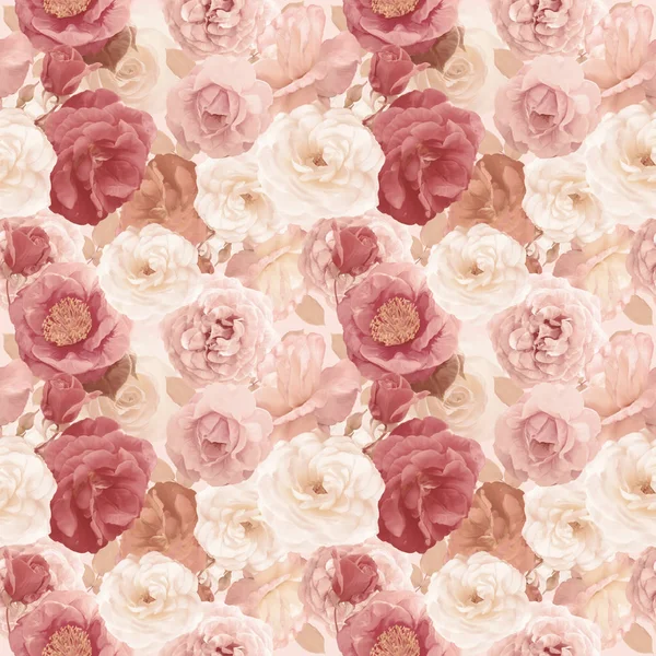 Seamless   pattern with roses and leaves — Stock Photo, Image