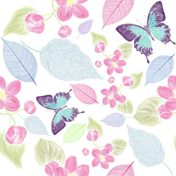 Motif floral sans couture avec papillon — Photo