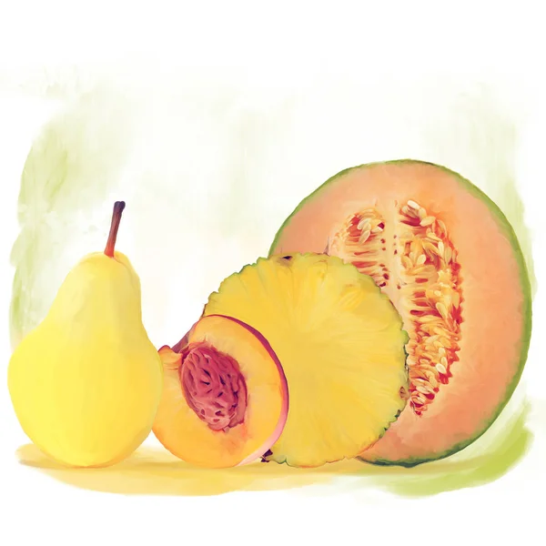 Fresh fruits watercolor — Stock Photo, Image