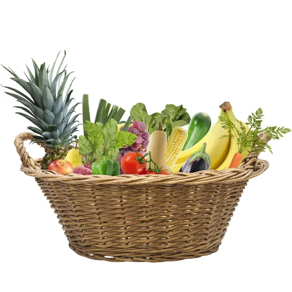 Fresh fruits and vegetables in a basket — Stock Photo, Image