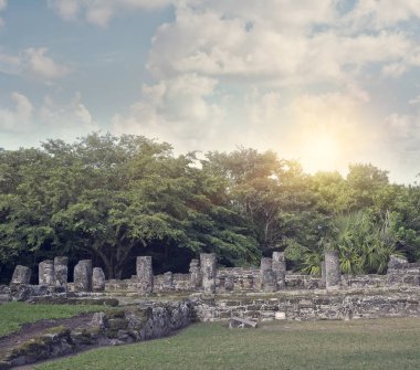 Mayan Ruins in San Gervasio,Cozumel, Mexico at sunset .The Palace Structure. clipart