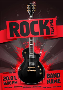 vektör rock Festivali afiş tasarım şablonu gitar ile
