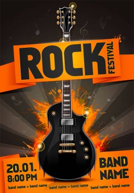 vektör rock Festivali afiş tasarım şablonu gitar ile