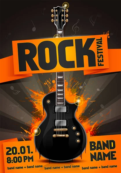 vektör rock Festivali afiş tasarım şablonu gitar ile