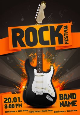 vektör rock Festivali afiş tasarım şablonu gitar ile