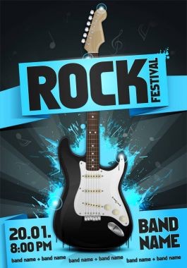 vektör rock Festivali afiş tasarım şablonu gitar ile