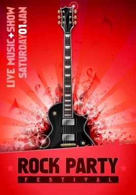 vektör rock Festivali afiş tasarım şablonu gitar ile