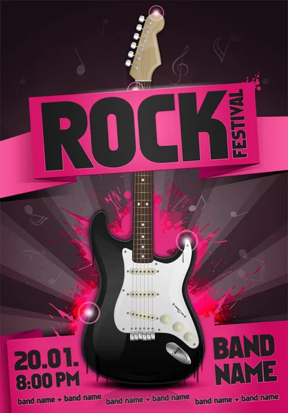 vektör rock Festivali afiş tasarım şablonu gitar ile