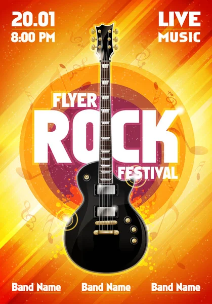 vektör rock Festivali afiş tasarım şablonu gitar ile
