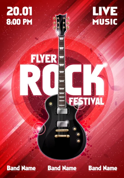 Vektör rock Festivali afiş tasarım şablonu gitar ile — Stok Vektör