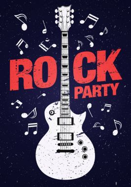 vektör rock partisi el ilanı tasarım şablonu gitar ile