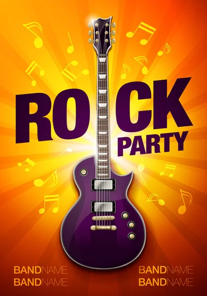 Vector rock partij flyer ontwerpsjabloon met gitaar — Stockvector
