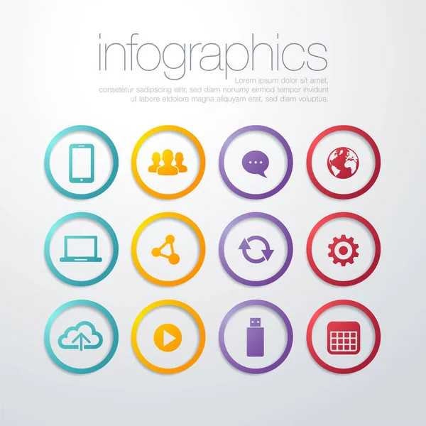 Plantilla de interfaz web con iconos de negocios y redes sociales modernos — Archivo Imágenes Vectoriales