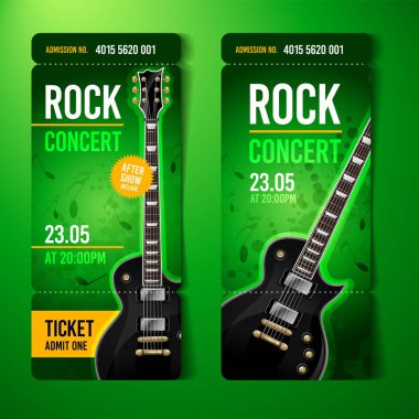 vektör rock festival bilet tasarım şablonu gitar ile