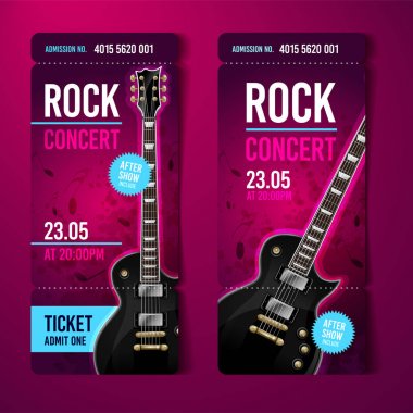 vektör rock festival bilet tasarım şablonu gitar ile