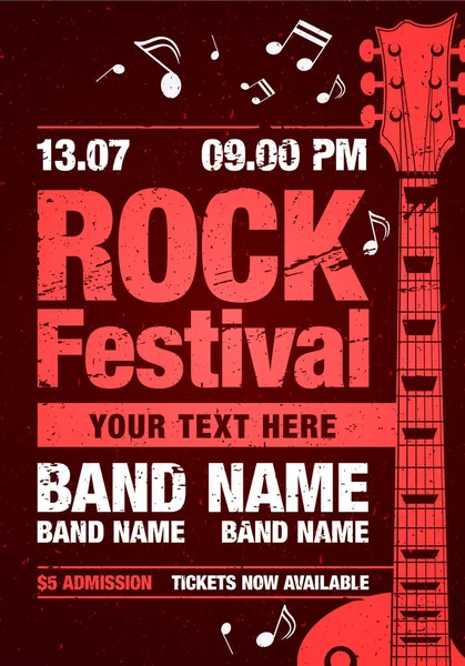 Vektor rock festival flyer šablony návrhu s kytarou — Stockový vektor