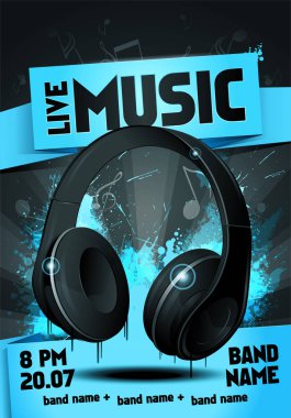 vektör çizim canlı müzik parti el ilanı tasarım şablonu ile kulaklık