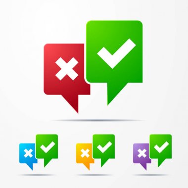 2 konuşma balonları ile kırmızı / yeşil onay işareti