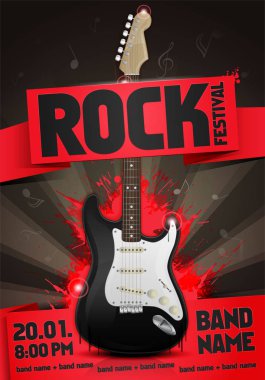 vektör rock Festivali afiş tasarım şablonu gitar ile