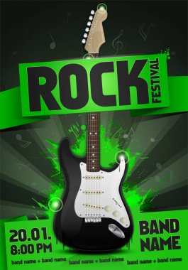 vektör rock Festivali afiş tasarım şablonu gitar ile