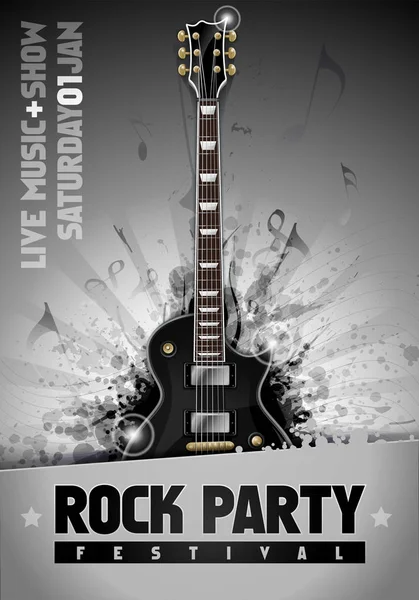 Vektör rock Festivali afiş tasarım şablonu gitar ile — Stok Vektör
