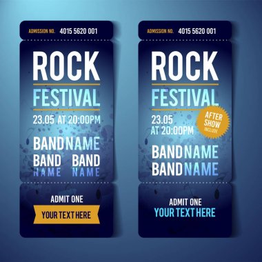 vektör illüstrasyon mavi rock festival bilet tasarım şablonu serin grunge efektler ve metin için yer