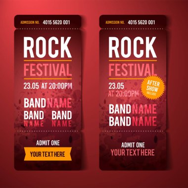 vektör illüstrasyon kırmızı rock festival bilet tasarım şablonu serin grunge efektler ve metin için yer