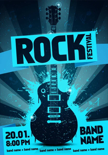 vektör illüstrasyon mavi rock Festivali partisi el ilanı tasarım şablonu gitar, origami afiş ve serin sıçrama etkileri içinde belgili tanımlık geçmiş