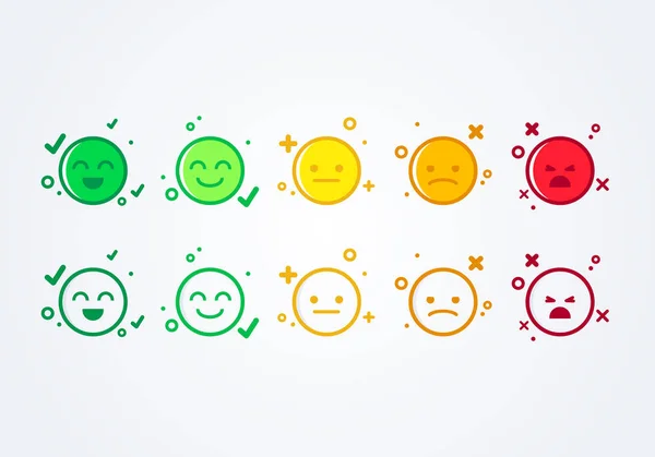 vektör çizim kullanıcı deneyim geribildirim kavramı farklı ruh hali smiley ifadeler emoji simgesi, tarafsız olumlu ve olumsuz. 