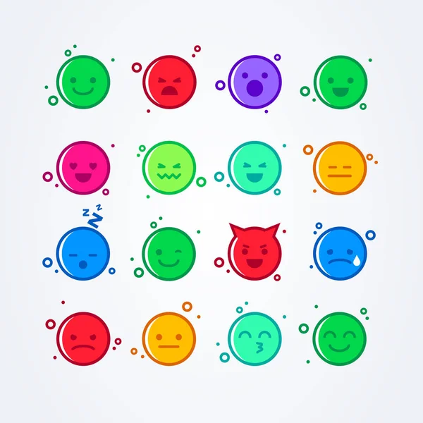 Vektor Ilustrasi Abstrak Lucu Terisolasi Gaya Datar Emoji Ikon Diatur - Stok Vektor
