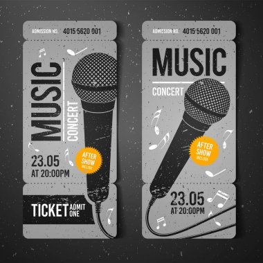 mikrofon ve arka plan serin grunge efektler vektör illüstrasyon müzik konser bilet tasarım şablonu